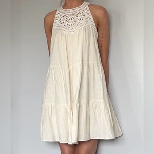 Sezane Cream Crochet Halter Mini Dress